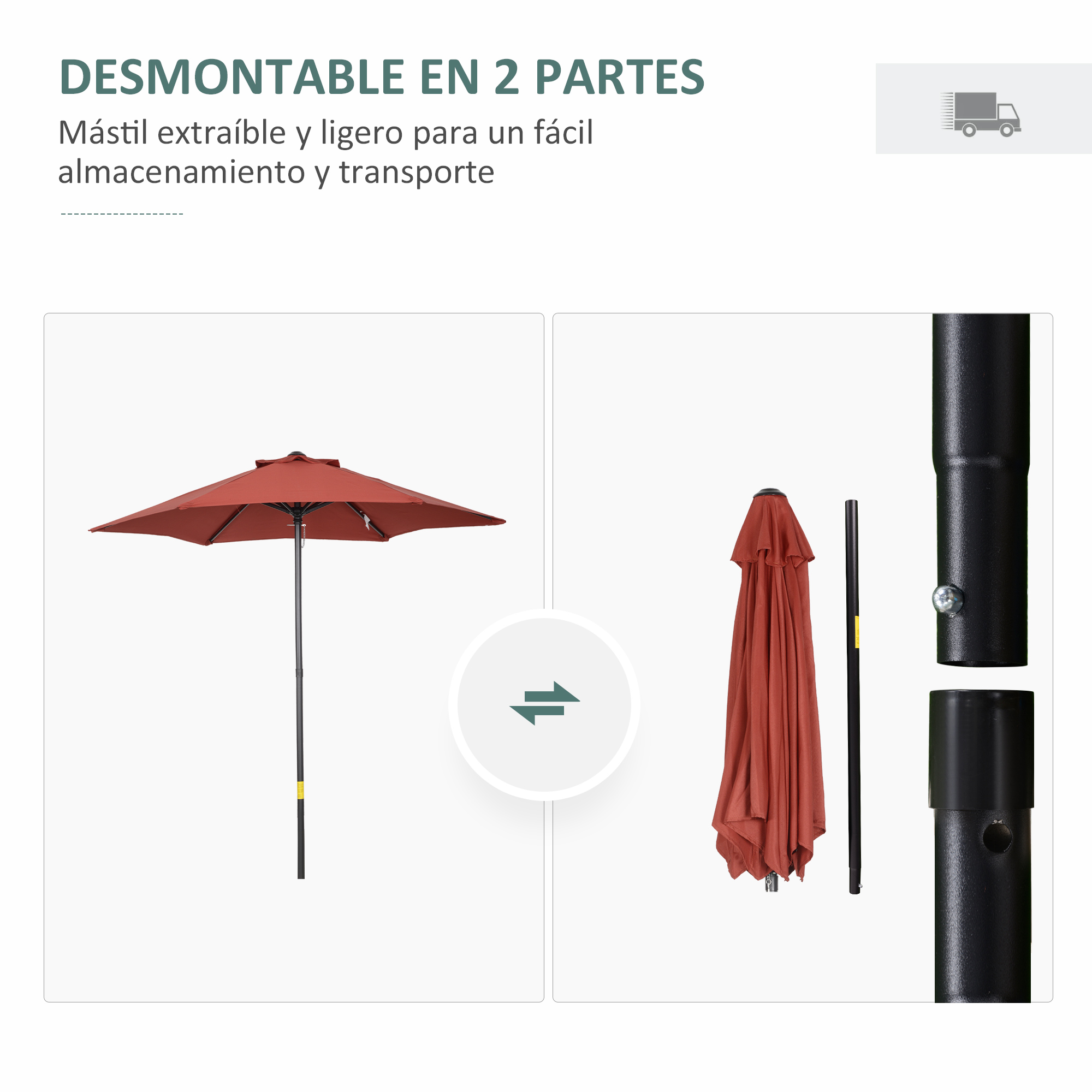 Guarda-sol de jardim Outsunny, vermelho vinho