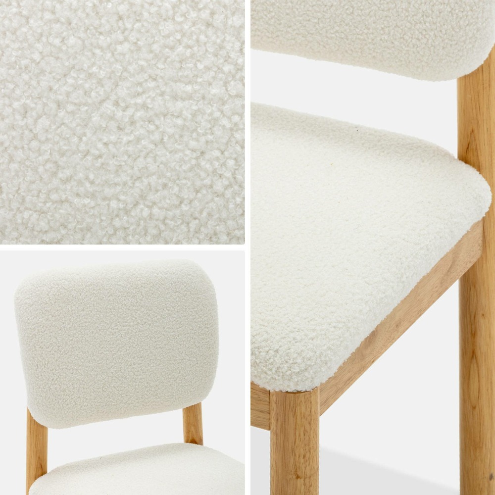 Lot de 2 chaises scandinaves piètement en bois d'hévéa revêtement bouclette