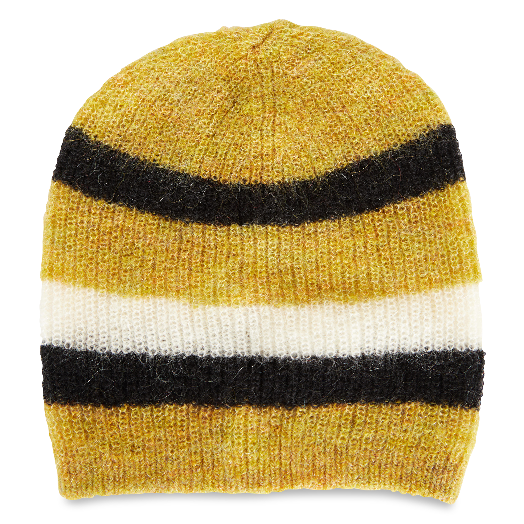 Bonnet rayé en laine mohair mélangée| Kaki