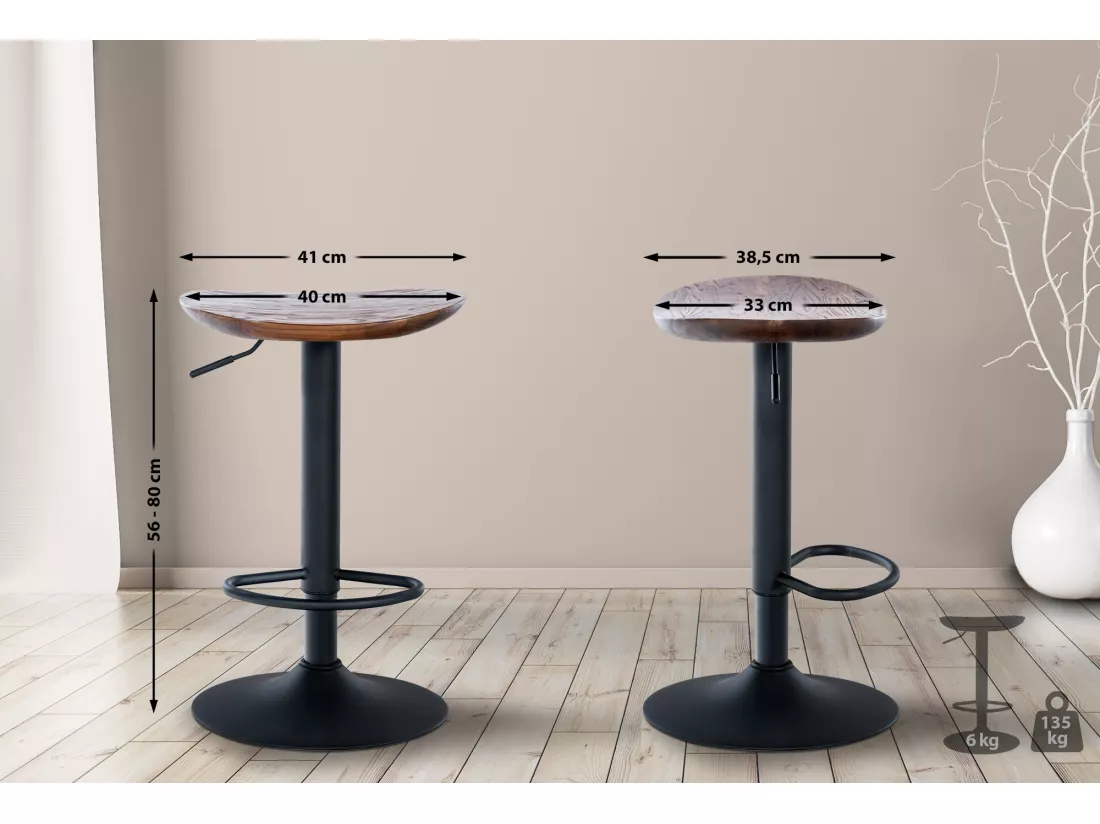 Lot de 2 Tabouret de bar - Bois - Noyer - Skelde