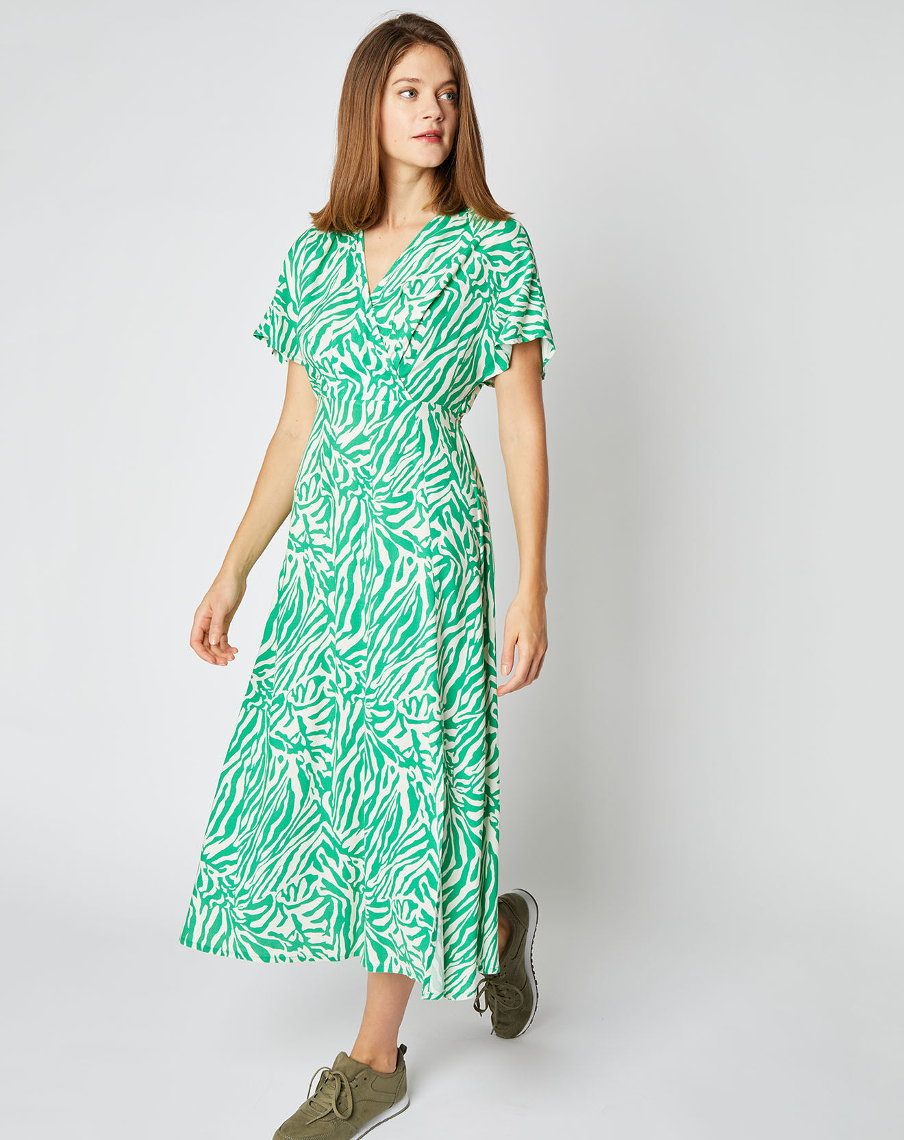 An'ge Robe mi-longue Camille cache-cœur vert/blanc