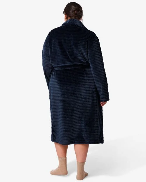 peignoir long femme en polaire bleu foncé