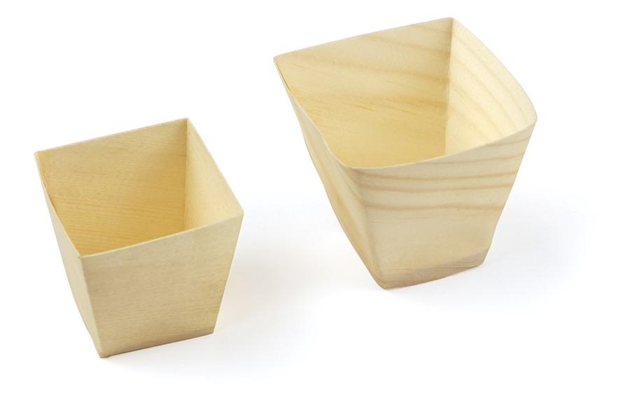 Fingerfood-Schale 4.5 x 4.5 x 4.5 cm, 50 StückKonische Einwegschalen aus FSC Holz