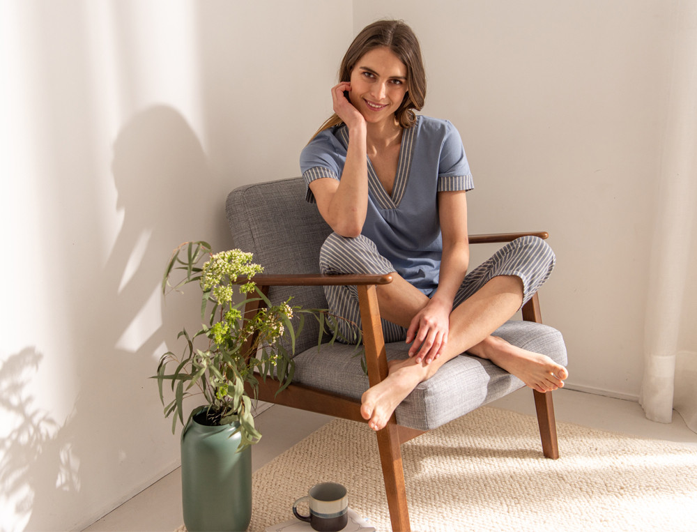 Pyjama court femme-Reflets bleus
