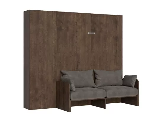 Armoire lit 140x190 avec canapé et colonne de rangement bois noyer Kanto-Couleur Microfibre 02