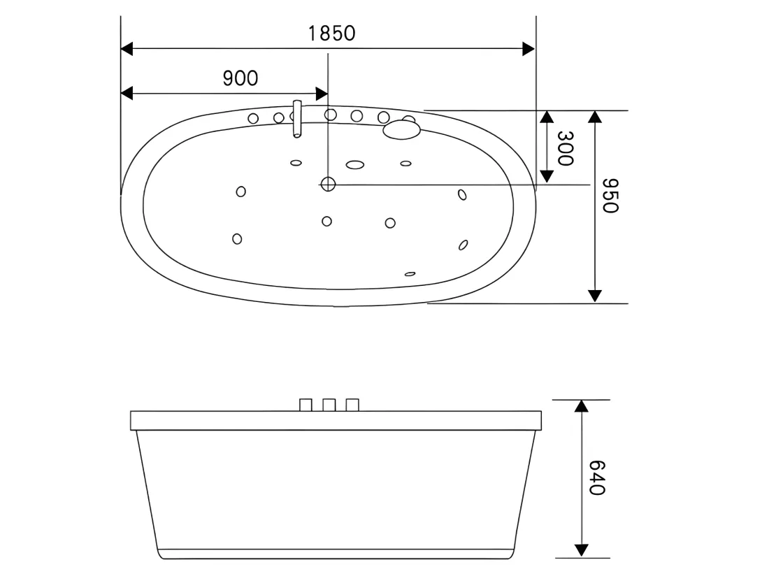 Baignoire ilôt ovale hydromassage noir 185 x 95cm 10 jets – Berry