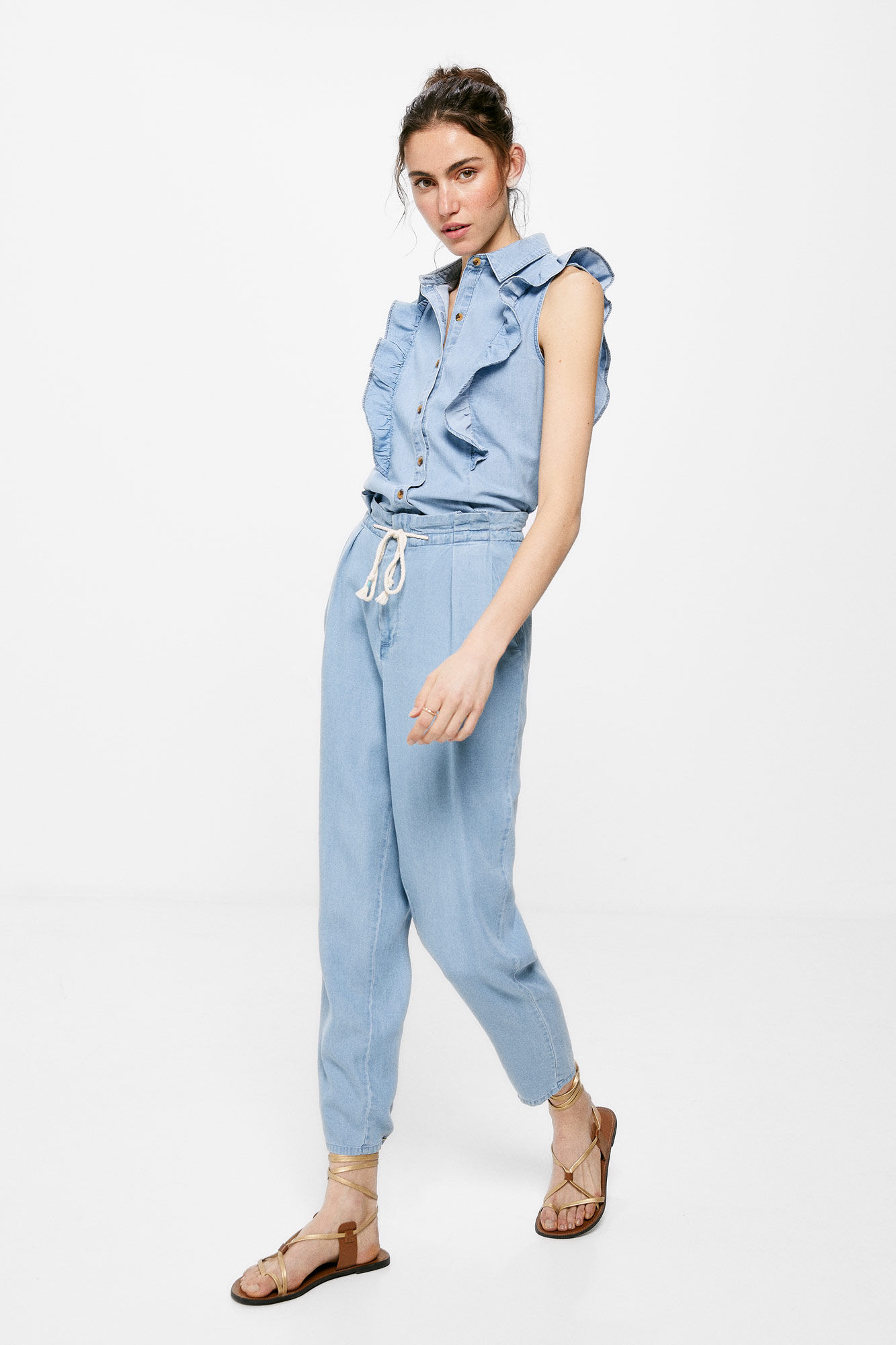 Calça Paperbag Tencel - Azul Médio