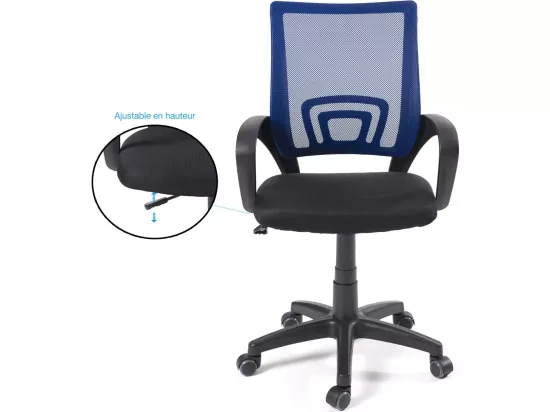 Chaise bureau pivotante hauteur réglable accoudoir renfort lombaire roulettes FLAG-E(Noir bleu)