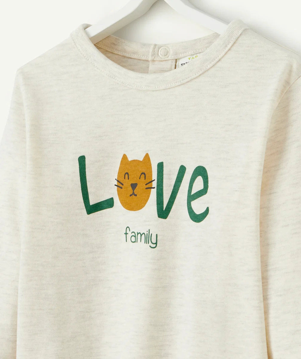 T-SHIRT BÉBÉ GARÇON EN COTON BIO GRIS CHINÉ AVEC CHAT