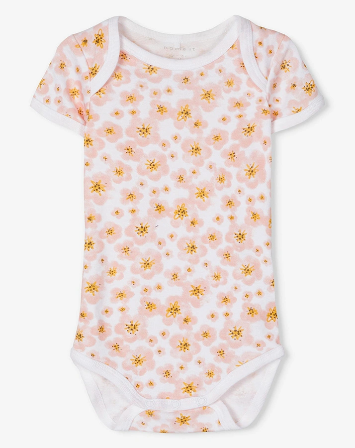Kurzarm-Body NBFBODY – FLOWER 3er-Pack in rosa/weiß