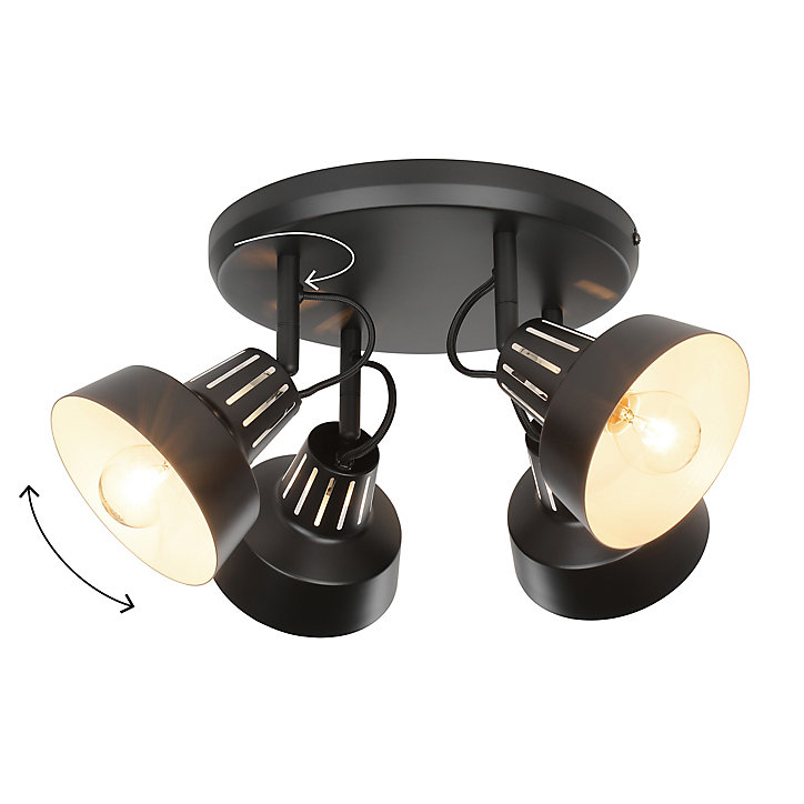 Plafonnier spot 4 lumières E14 10W GoodHome Yarra noir mat H.22.4 cm