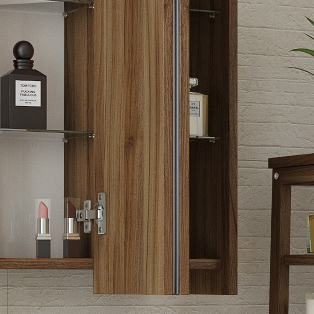 Vicco Spiegelschrank Badspiegel Wandspiegel Majest Nuss/Anthrazit Fächer Spiegel