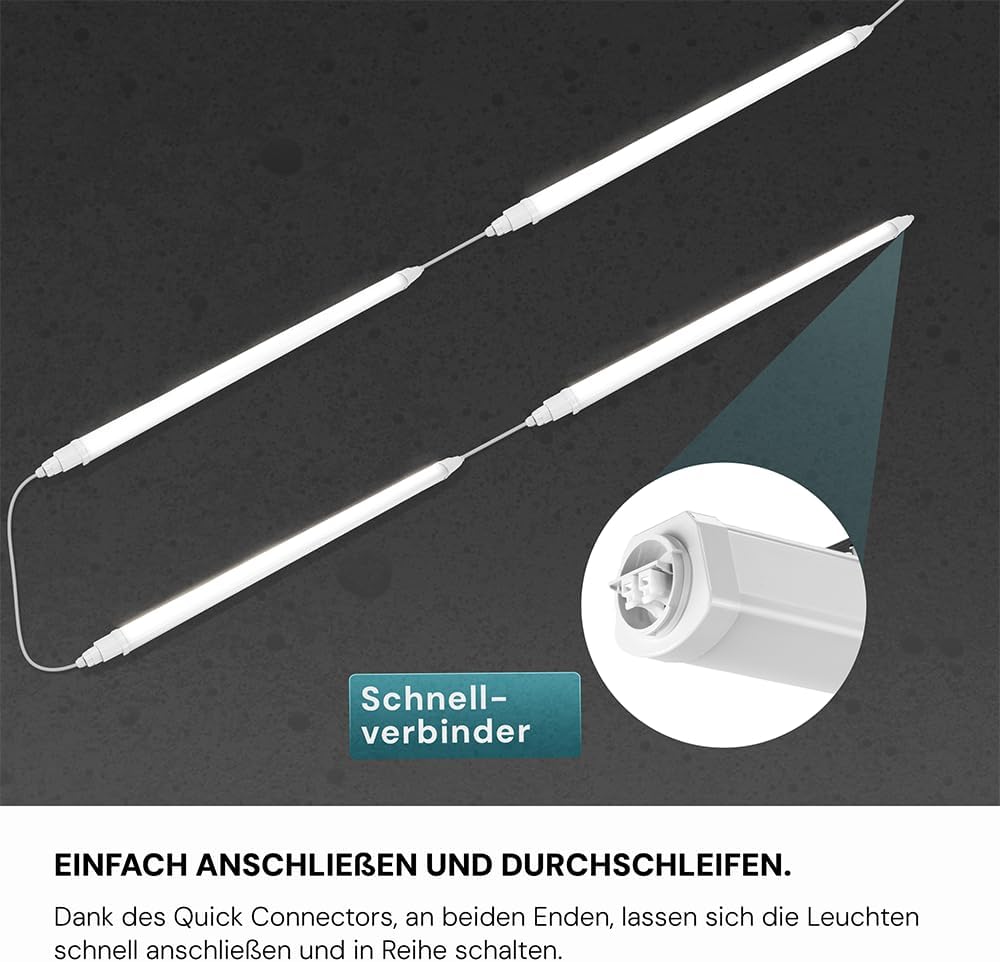 LUXULA 12x LED Feuchtraumleuchte 120cm Wannenleuchte 36W 4000K Neutralweiß 4320lm - Verknüpfbar - IP65 Wasserdicht - LED Werkstattlampe flach Kellerlampe Garagenlampe - Reihenschaltung