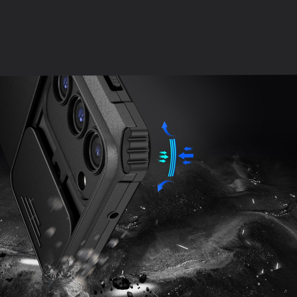 Samsung Galaxy S23 5G Hybrid Outdoor Hardcase Hülle mit Cam-Slider   Kickstand - Schwarz (Matt)