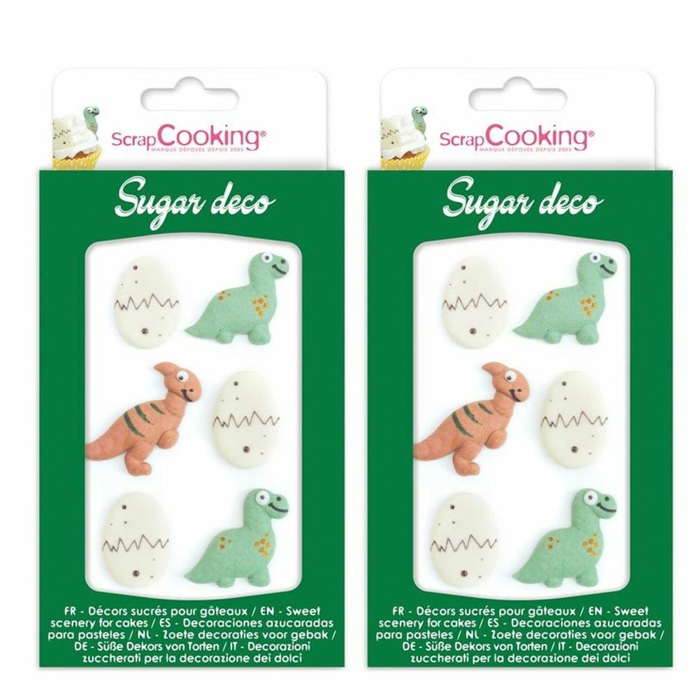 12 décors sucrés dinosaure - vert, blanc et marron