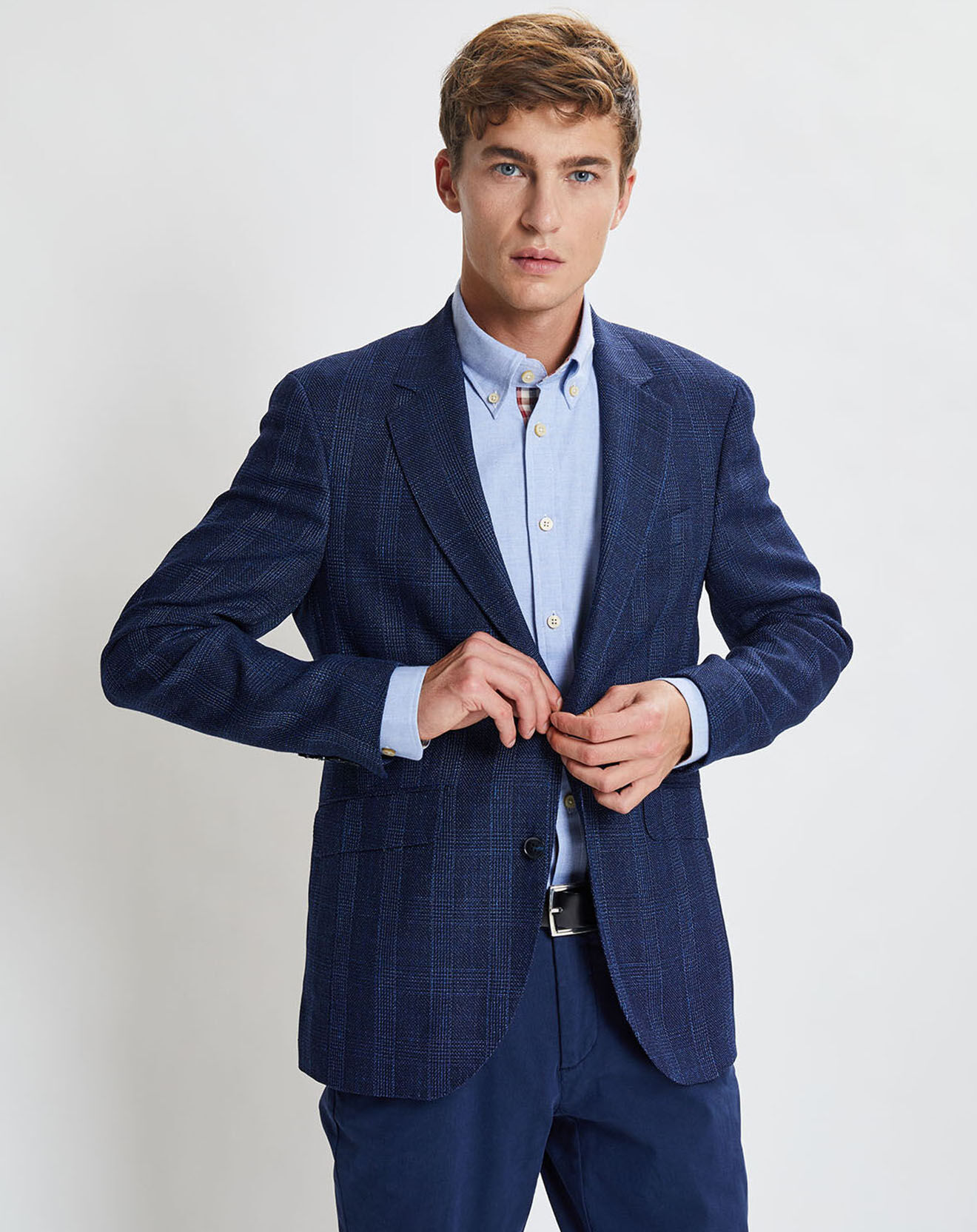 Hackett London Veste en Laine & Lin mélangés Light Prince de Galles bleu foncé