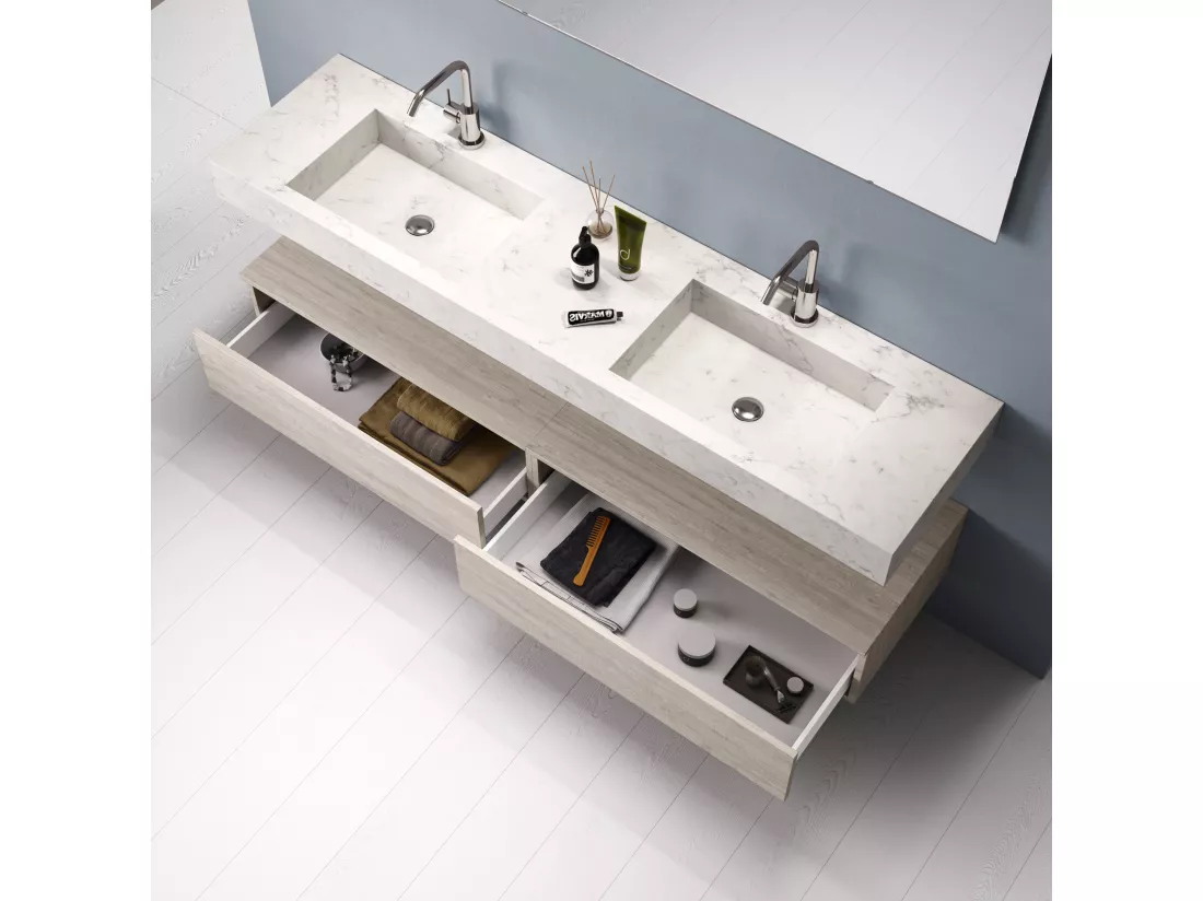Ensemble de salle de bain 7 pièces ASTRA marbre carrara/sherwood naturel