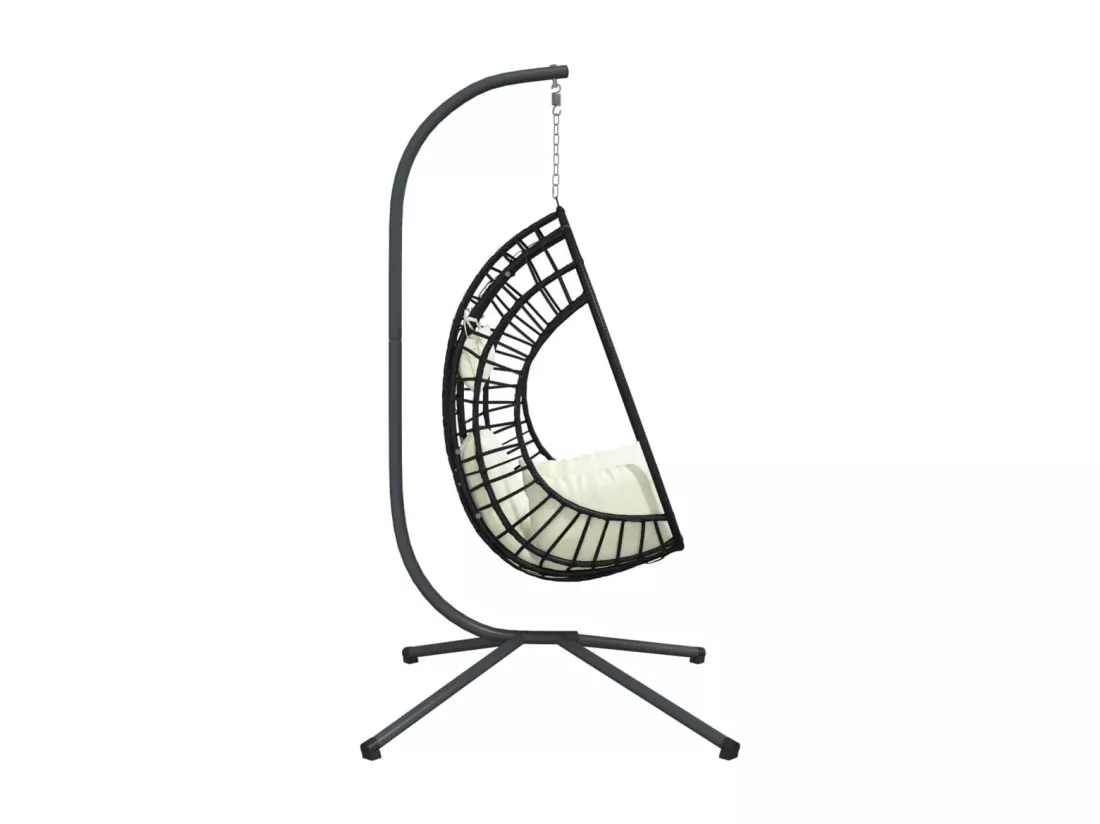 Chaise suspendue en forme d'œuf et support beige rotin et acier