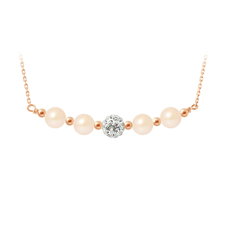 Collier Perles de culture Roses, cristal et Argent 925 plaqué or rose