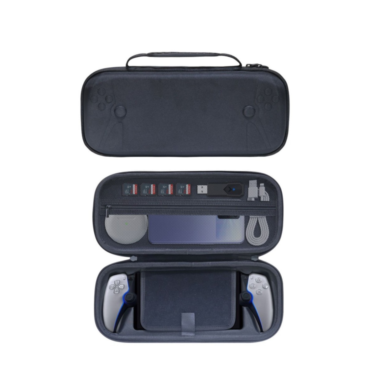 PlayStation Portal Remote Player Reise Box Schutztasche Hartschale mit Netztasche und Griff - Schwarz