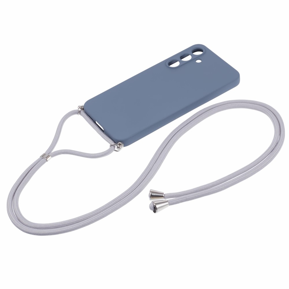 Samsung Galaxy A55 Necklace Gummi Case Hülle   Handykette (140cm) - Blaugrau / Silber