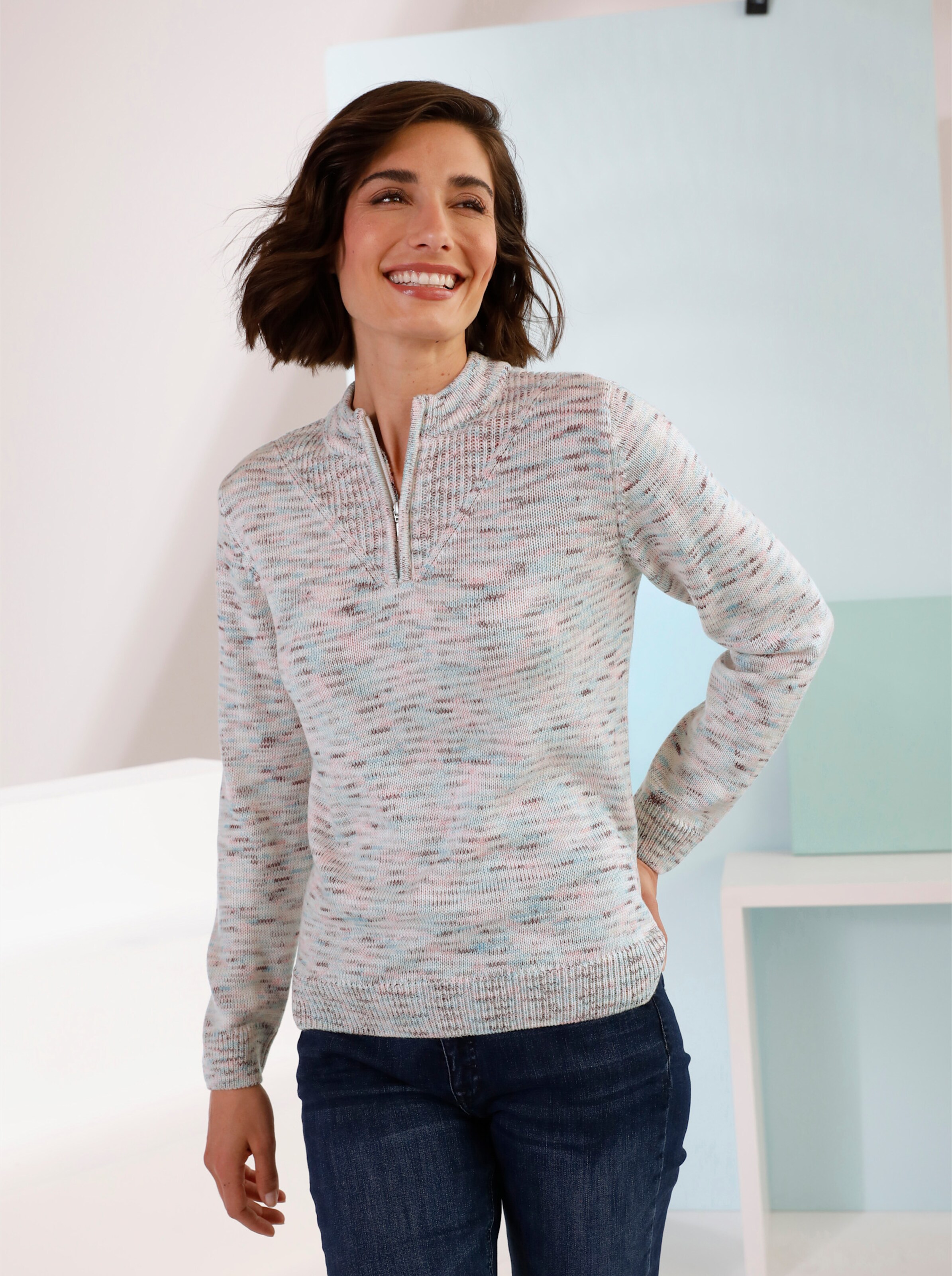 Stehkragenpullover mit Reißverschluss