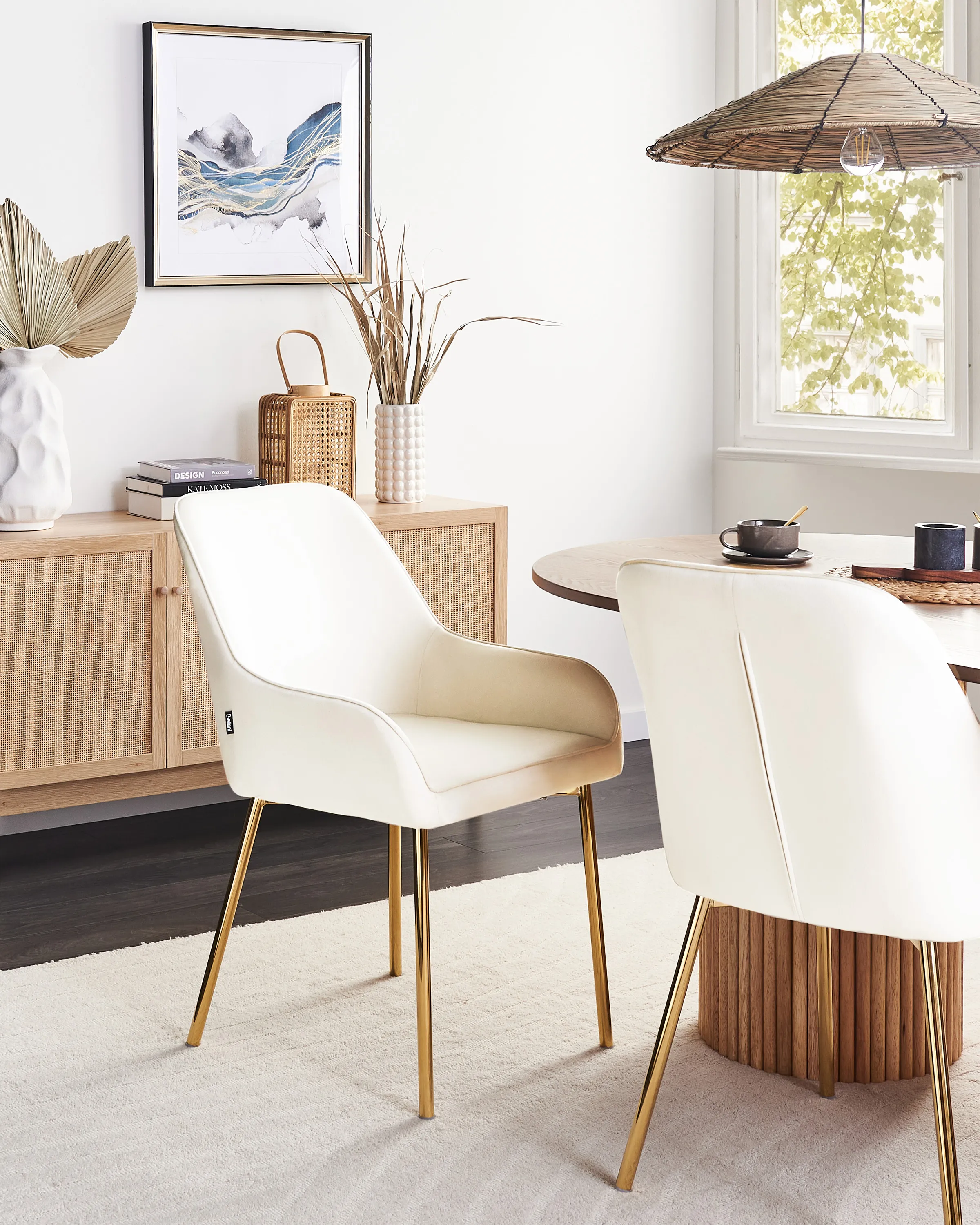 Set van 2 eetkamerstoelen LOVERNA Fluweel Gebroken wit