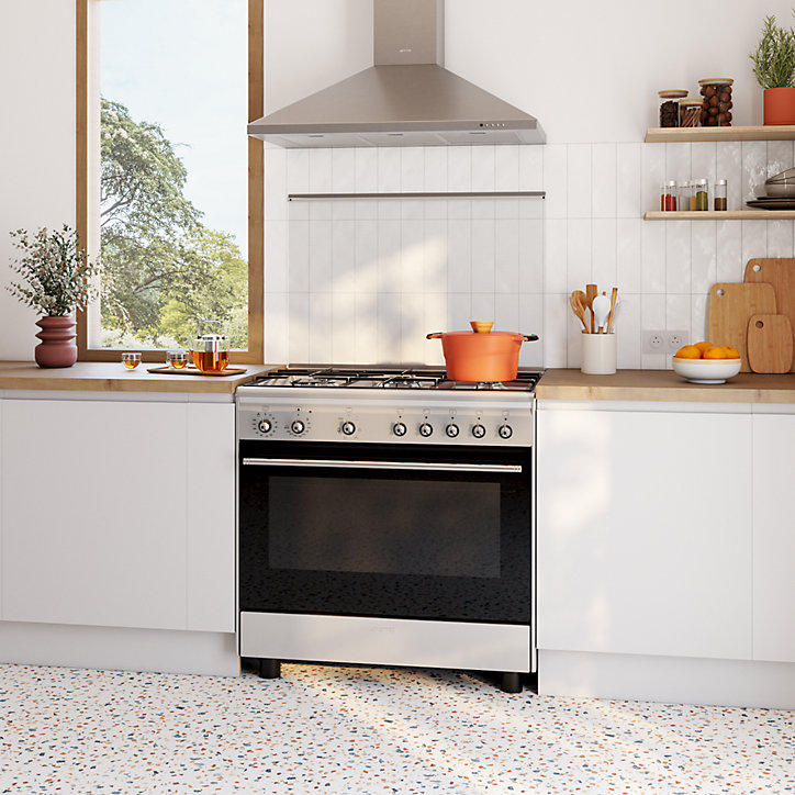Piano de cuisson gaz 118L Concerto L. 90 x H. 90 cm CX91GM Smeg noir et inox