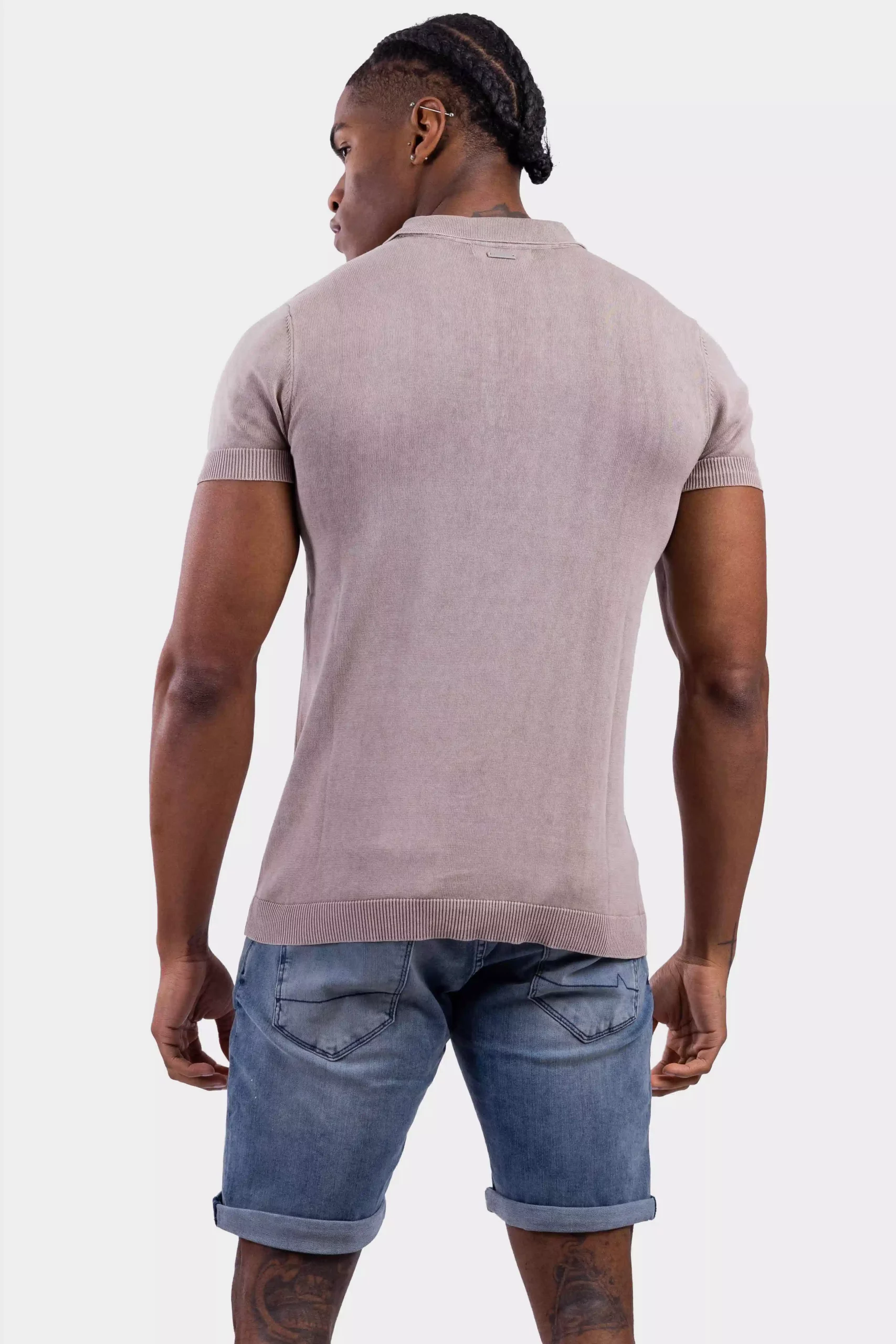 Purewhite Flat Knitted SS Polo Heren Sand