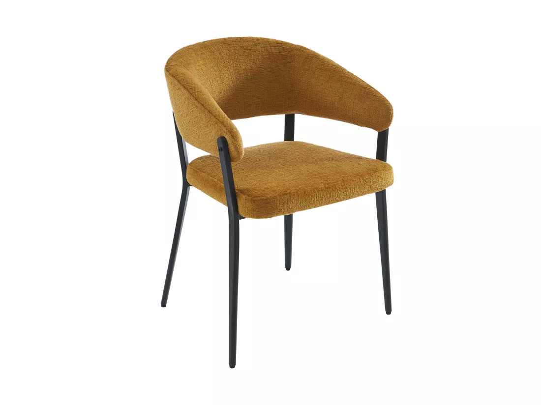 Lot de 6 chaises avec accoudoirs en tissu et métal noir - Jaune moutarde - AVRELA