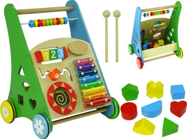 Lean Sport Wooden Pusher Sorter Fargerike geometriske figurer Cymbaler Perler