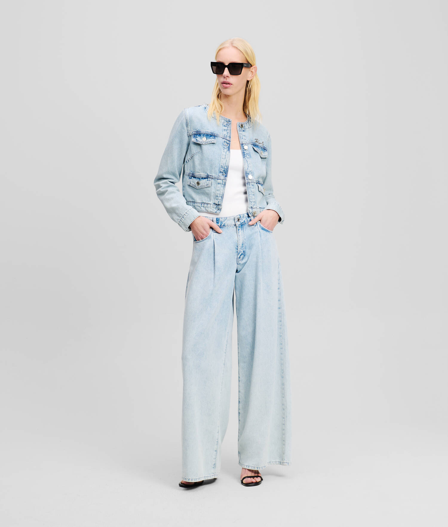 VESTE EN JEAN SANS COL - Denim Bleu Clair