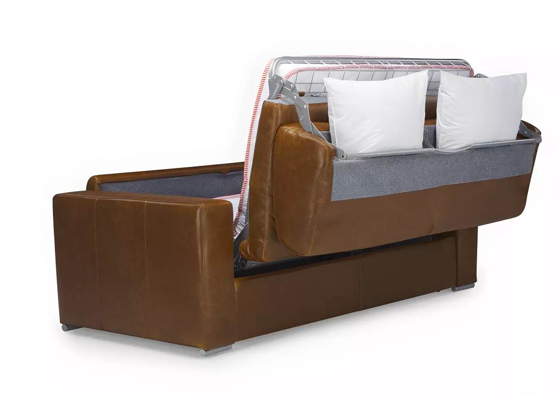 Canapé 3 places convertible express 100% cuir de buffle vintage caramel matelas 13cm DELECTEA II