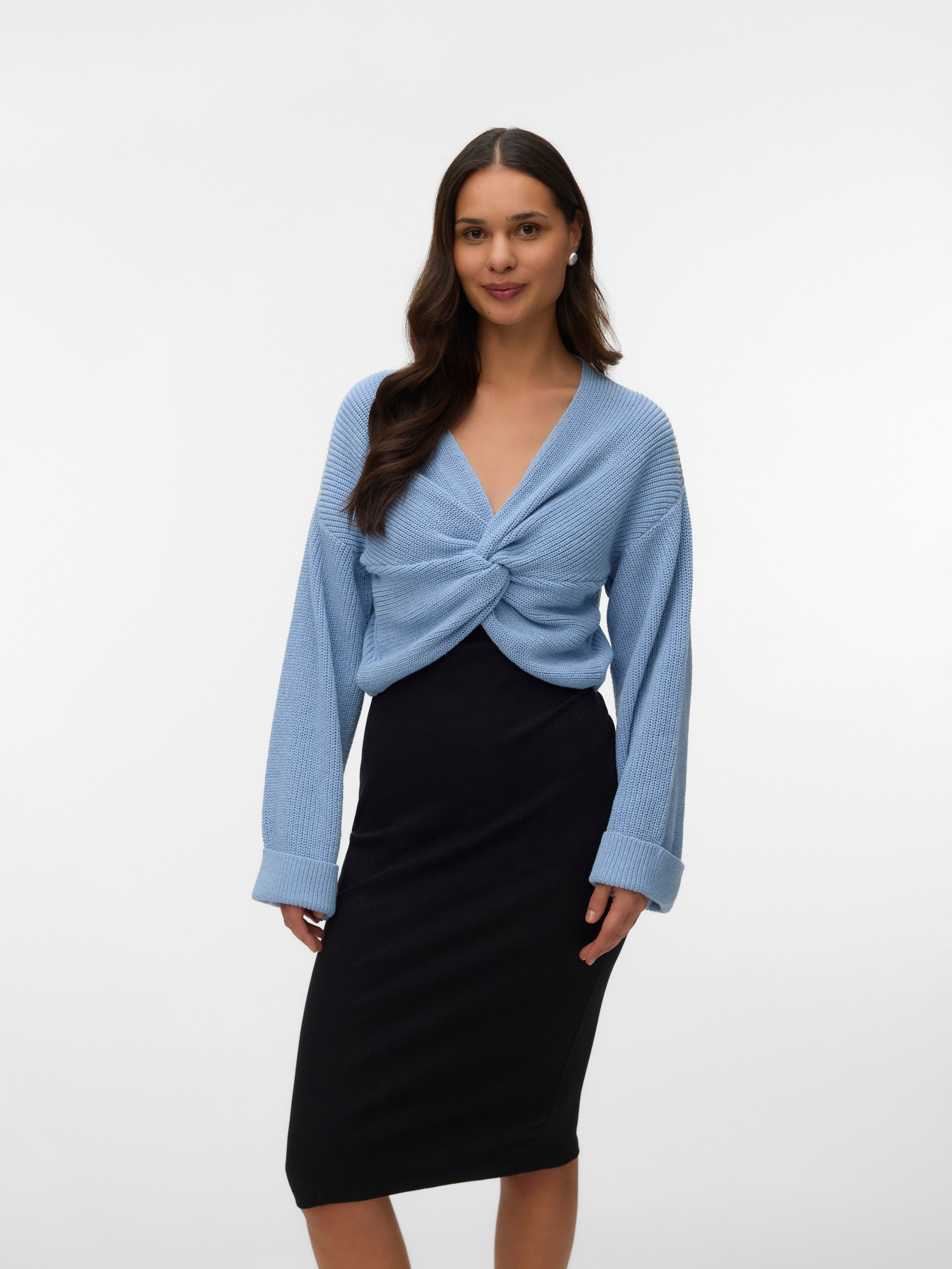 Regular fit V-Hals Mouwuiteinden met omslag Verlaagde schoudernaden Pullover