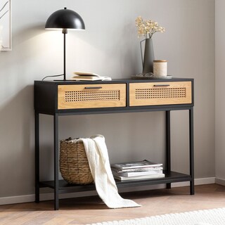 Konsolentisch 100 x 75 x 30 cm Schwarz/ Wiener Geflecht