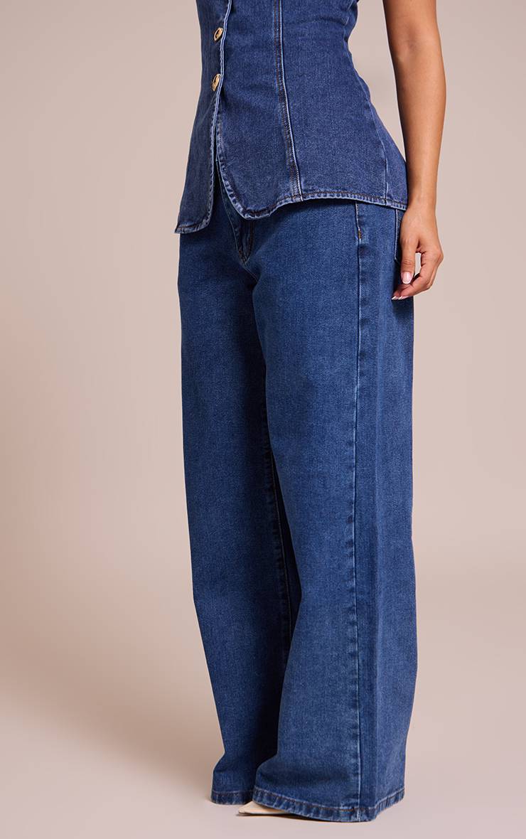 Bleu Délavé Jean En Denim Bleu Délavé Taille Mi-haute Coupe Large Petite