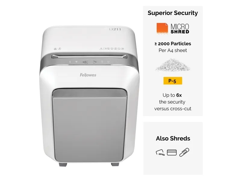 Makulator Fellowes Powershred® LX211 micro-cut 2x12 mm hvid (P-5)