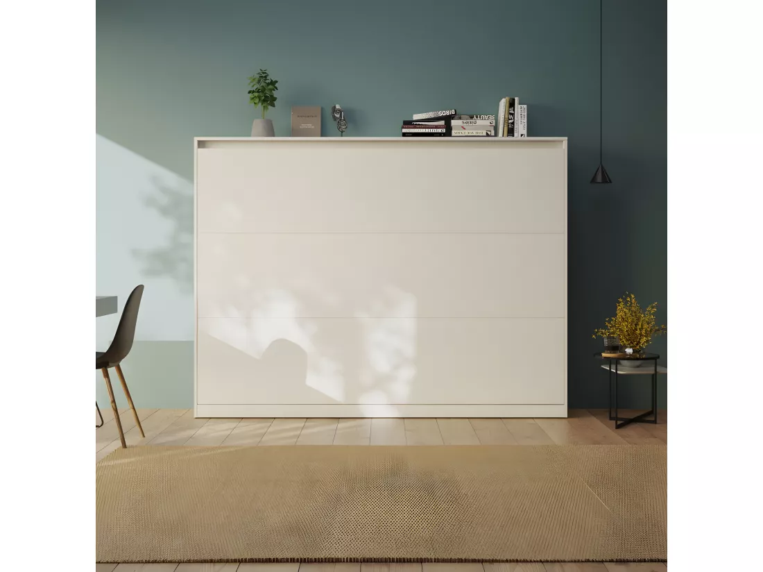 Armoire Lit escamotable 140x200cm Blanc Horizontal Lit Rabattable Lit Mural C*Adore