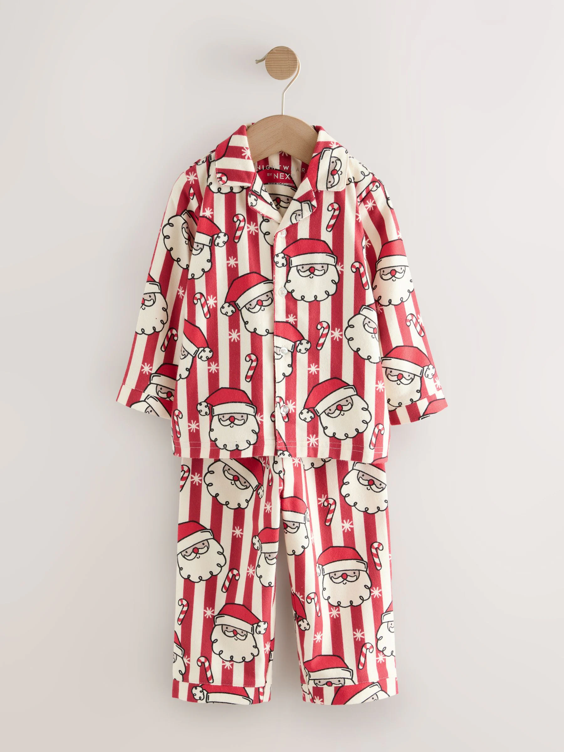 Rood/wit met kerstman - Enkele Kerstmis Knoopsluiting Pyjama's (9mnd-12jr)