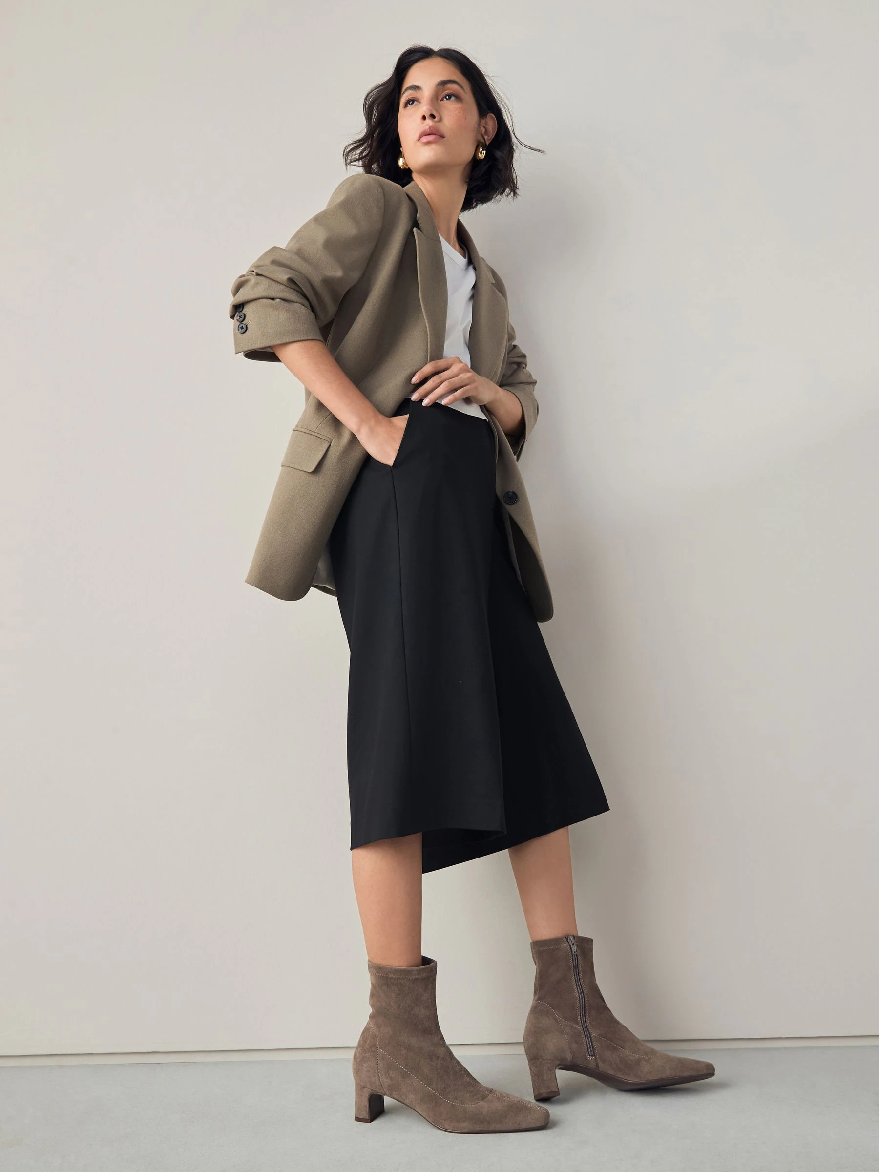 Neutraal taupe - Chisel Toe Block Heel Sock Boots