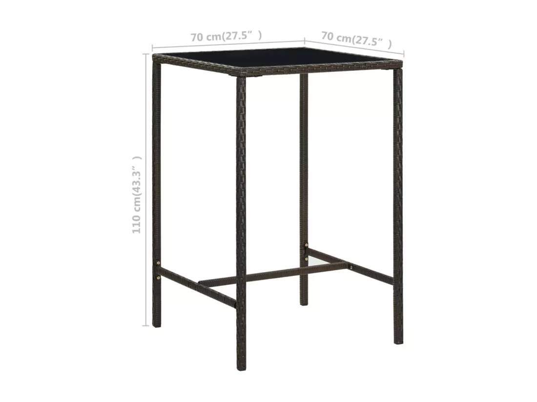 Prolenta Premium - Table de bar de jardin Marron 70x70x110 cm Résine tressée verre