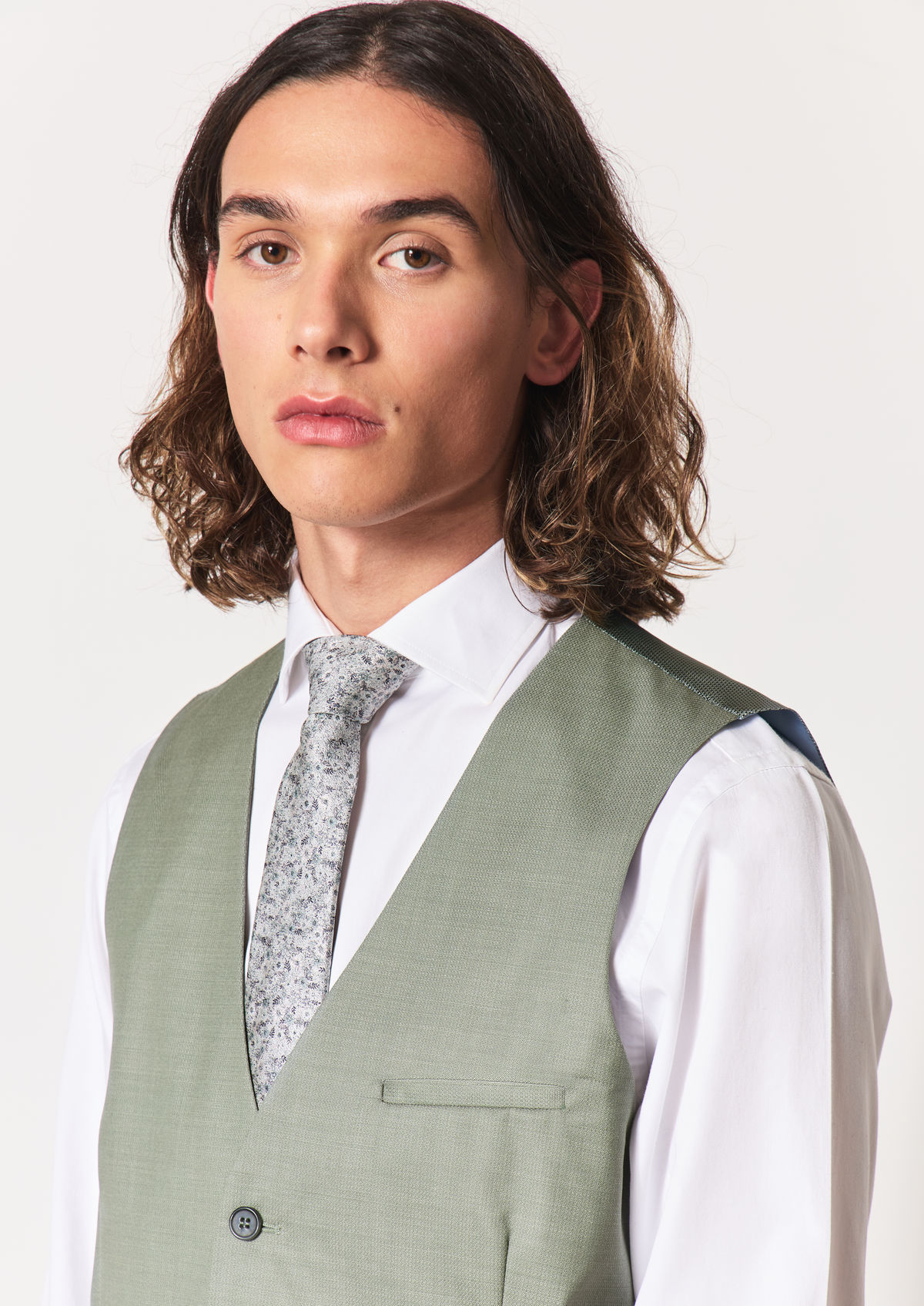 Gilet de costume en laine unie vert d'eau