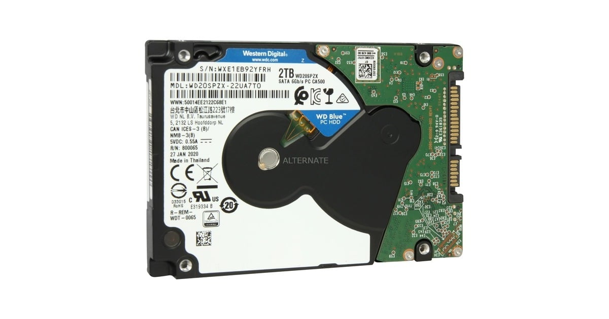 WDBlue 2TB harde schijf  (WD20SPZX, SATA 600)
