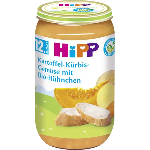Bio Menü Kartoffel-Kürbis-Gemüse mit Bio-Hühnchen
