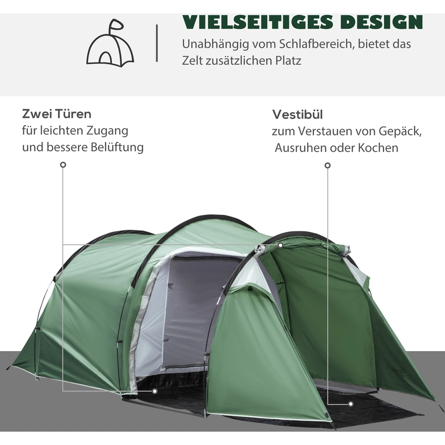 Outsunny Campingzelt für 3-4 Personen dunkelgrün, schwarz