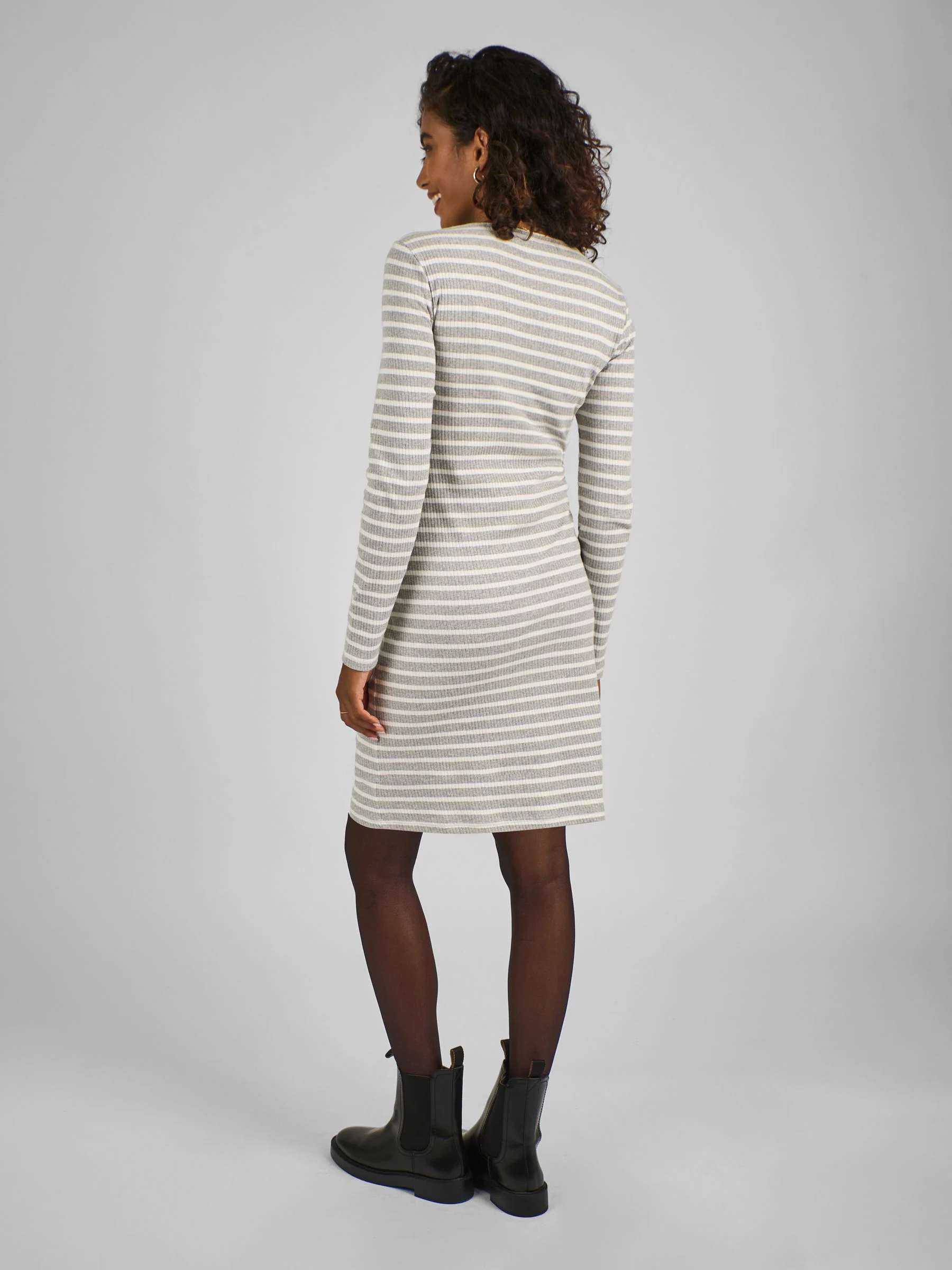 Grey and Ecru Cream - JoJo Maman Bébé Ribbed Mini Maternity & Nursing Dress