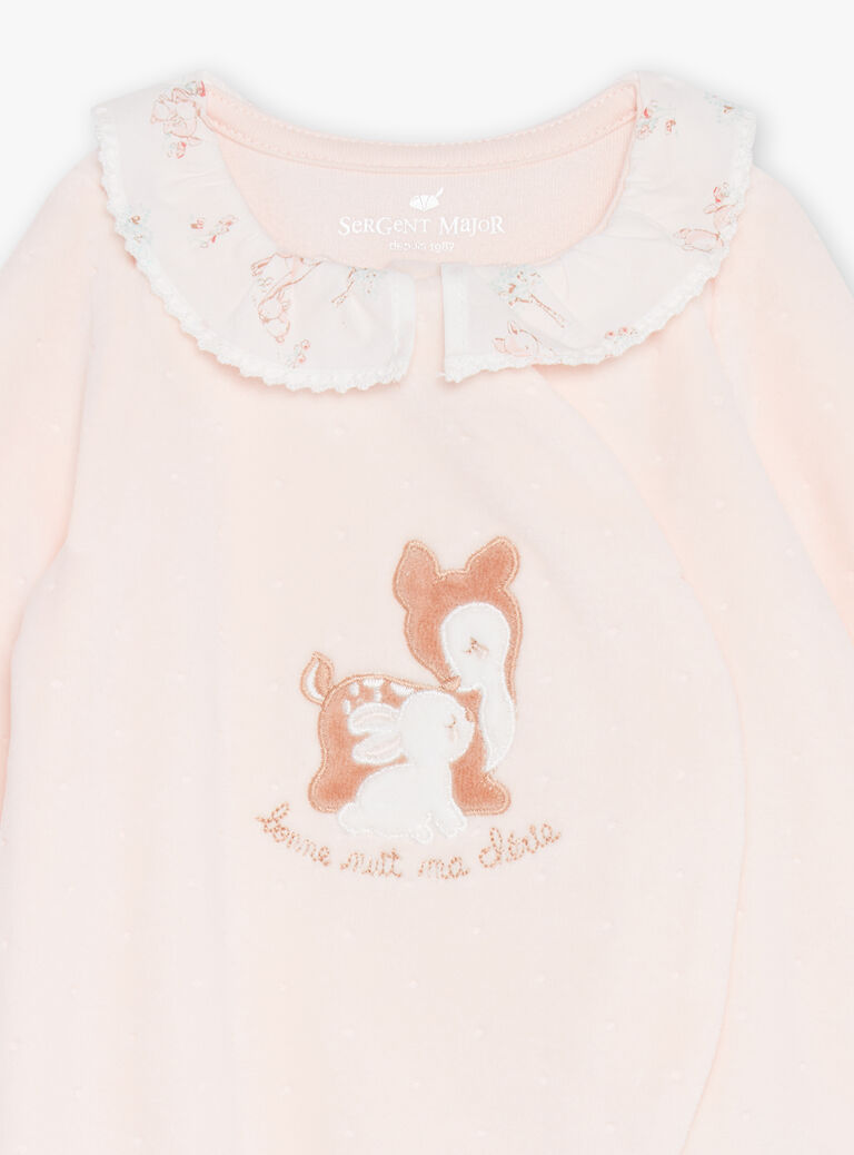 Grenouillère rose en velours dévoré en coton biologique et polyester recyclé