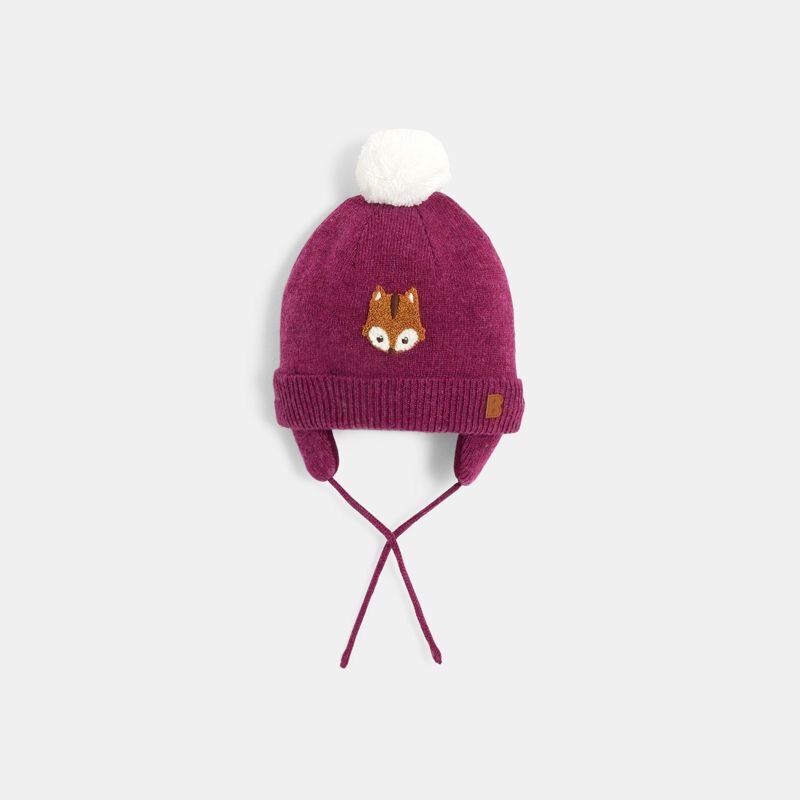 Bonnet maille tricot doublé polaire renard rose bébé fille Rose