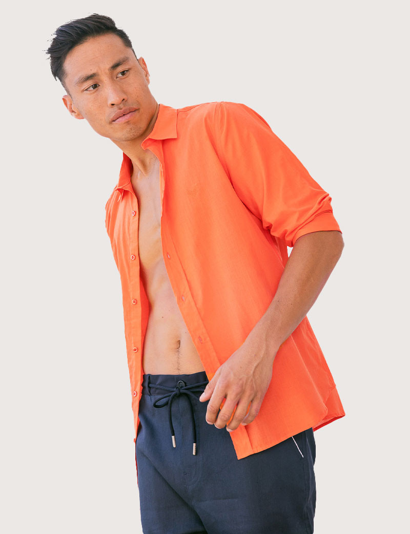 HBT CHEMISE HOMME CHARLIE POLYAMIDE MANCHES 3/4 ORANGE