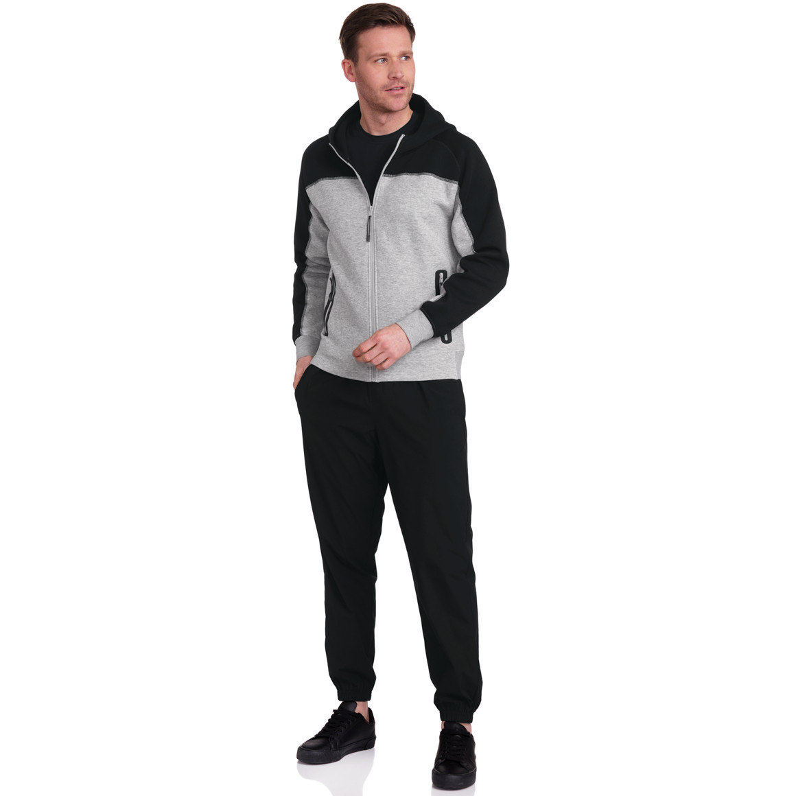 VanVaan Herren Sport-Sweatjacke mit Kapuze hellgrau / schwarz